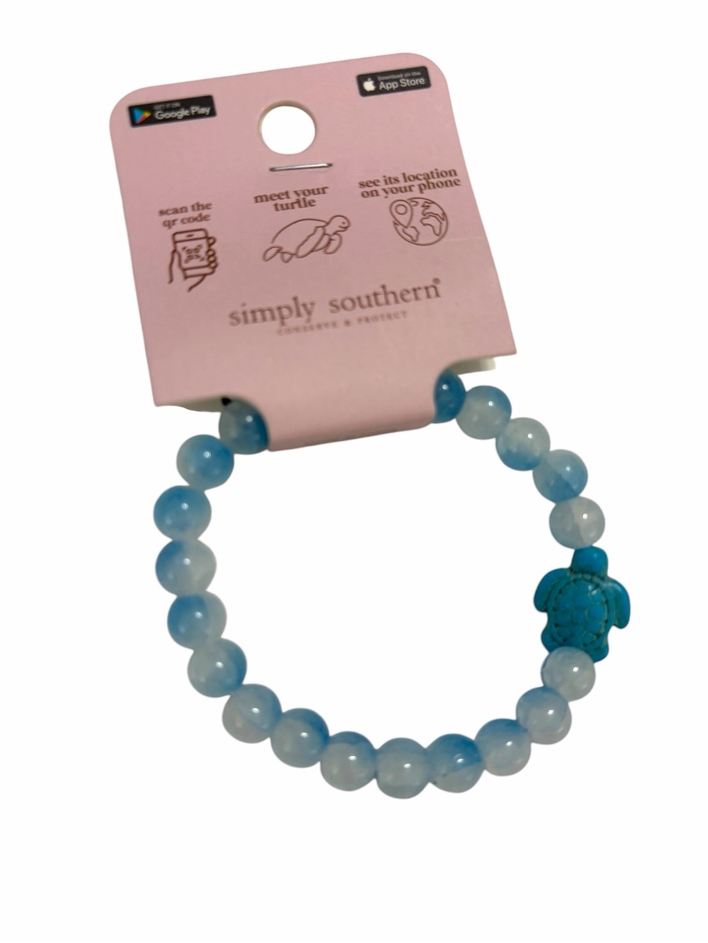 Simply Southern Blue & White Beads with Blue Sea Turtle Charm Tracker Bracelet